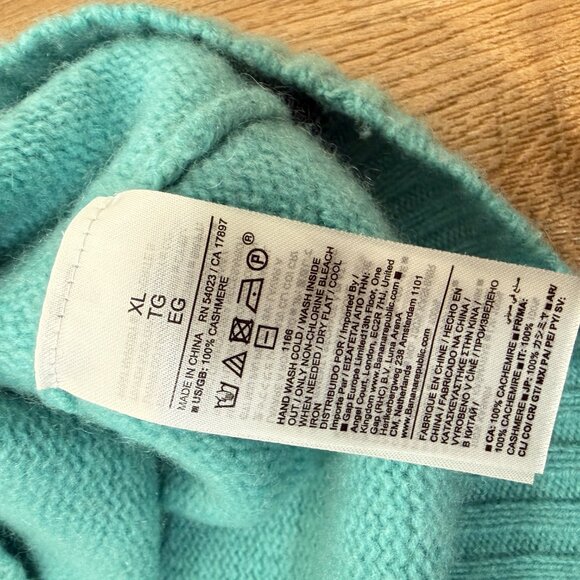 Banana Republic 100% Cashmere Sweater Teal Relaxed Turtleneck Boxy Fit XL - Picture 9 of 10